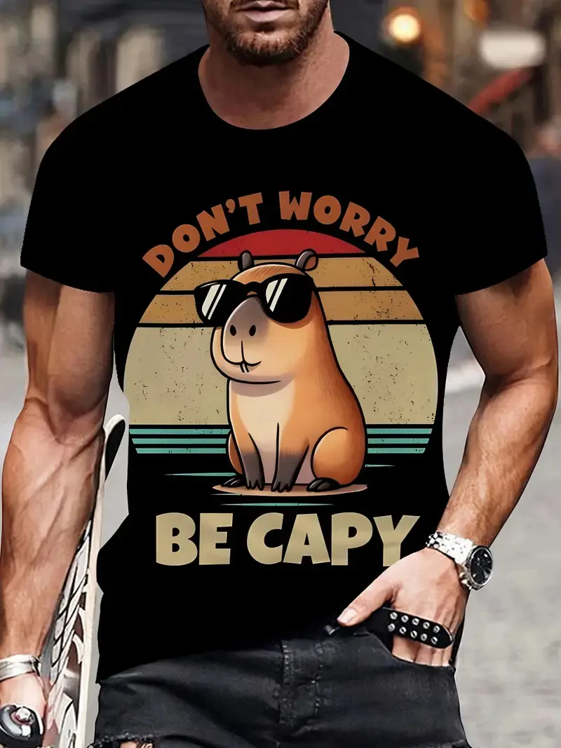 3D Print Funny Capybara Graphic T Shirt For Men Women Cute Animal Capybara T-Shirts Summer Casual Fashion Loose Kids Tees Tops