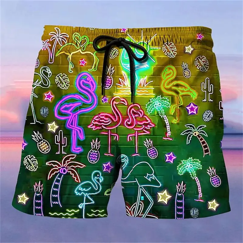 Neon Color Graffiti Beach Shorts Men'S 3D Printed Swim Shorts Summer Surfboard Shorts Retro Street Beach Shorts Male Clothing