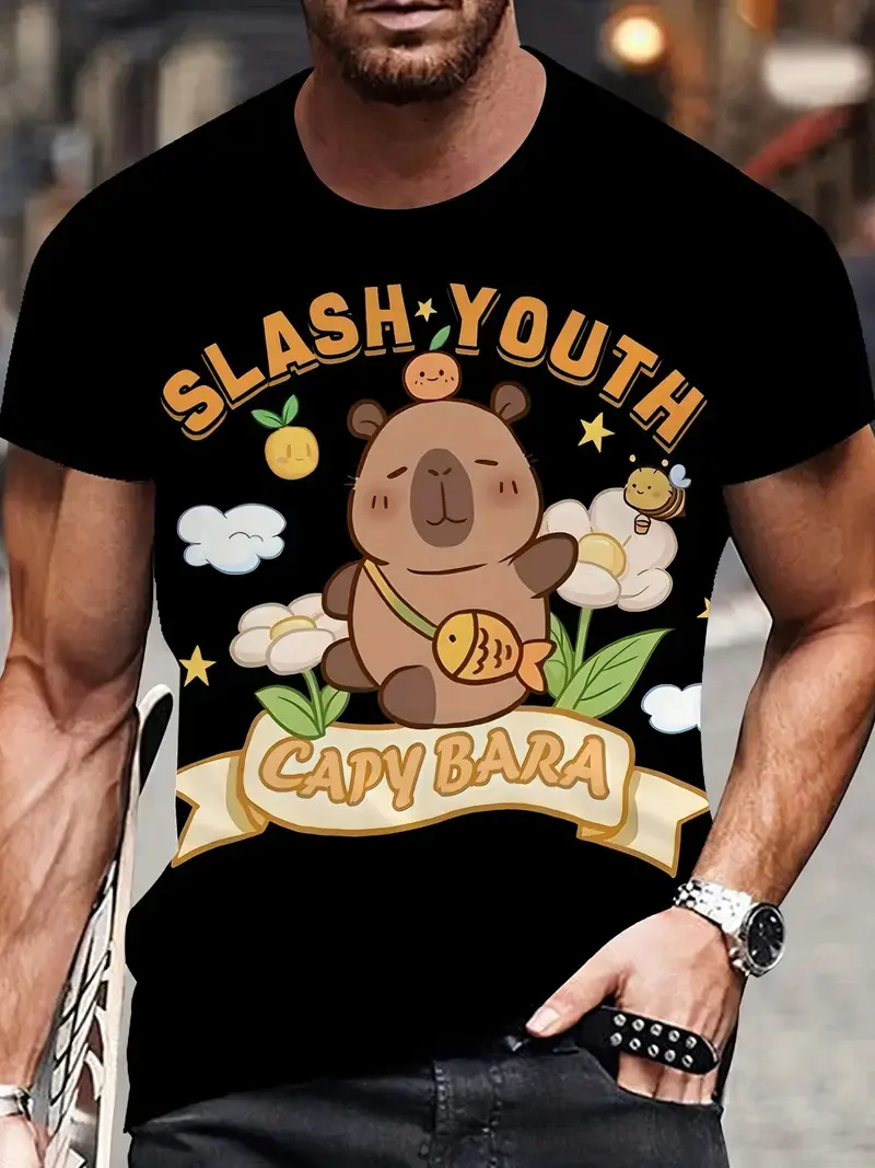 3D Print Funny Capybara Graphic T Shirt For Men Women Cute Animal Capybara T-Shirts Summer Casual Fashion Loose Kids Tees Tops