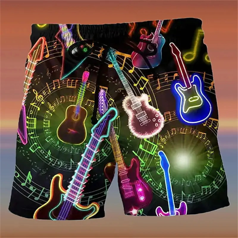 Neon Color Graffiti Beach Shorts Men'S 3D Printed Swim Shorts Summer Surfboard Shorts Retro Street Beach Shorts Male Clothing