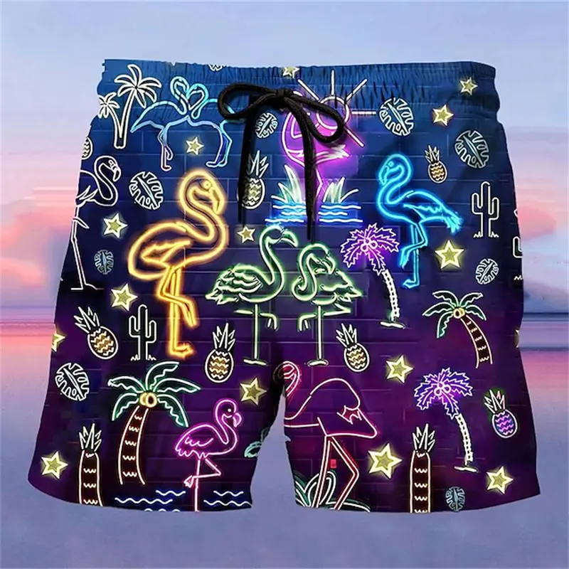 Neon Color Graffiti Beach Shorts Men'S 3D Printed Swim Shorts Summer Surfboard Shorts Retro Street Beach Shorts Male Clothing