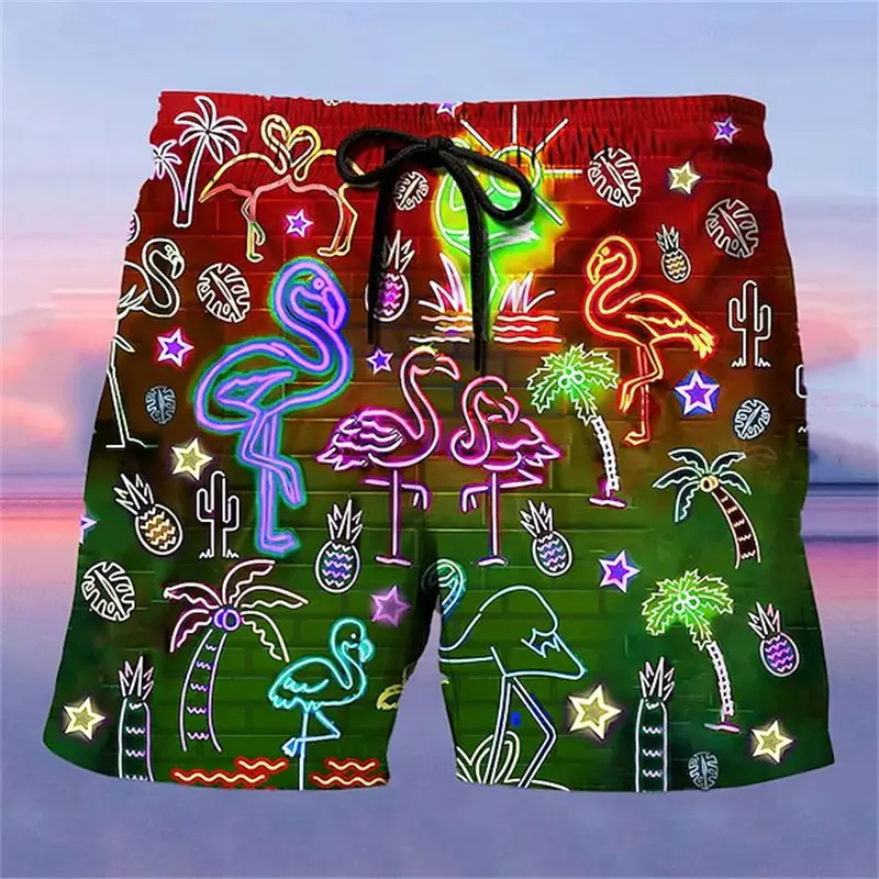 Neon Color Graffiti Beach Shorts Men'S 3D Printed Swim Shorts Summer Surfboard Shorts Retro Street Beach Shorts Male Clothing