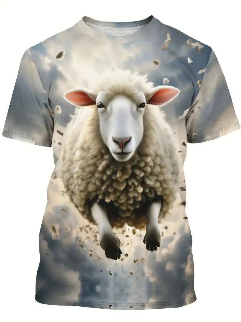 Men's Funny Animal T Shirt Short Sleeve T Shirt 3D Printed Fun Sheep Alpaca O-Neck Tops Men Designer Top Summer Casual Y2k Gifts