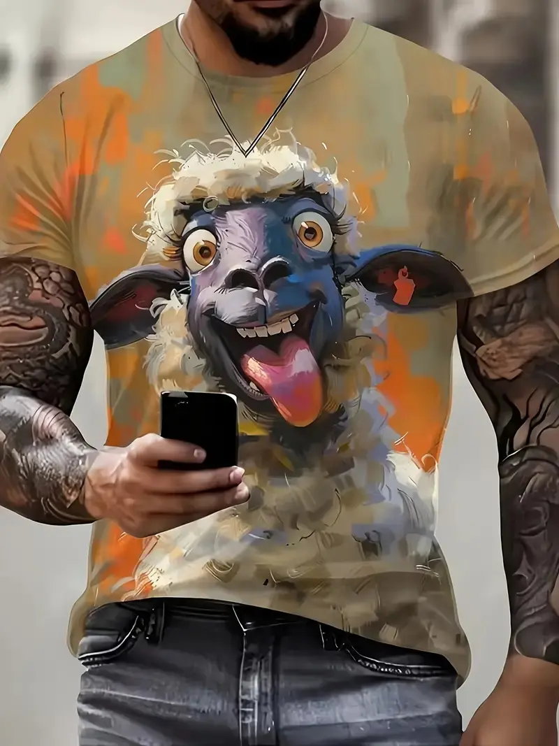 Men's Funny Animal T Shirt Short Sleeve T Shirt 3D Printed Fun Sheep Alpaca O-Neck Tops Men Designer Top Summer Casual Y2k Gifts