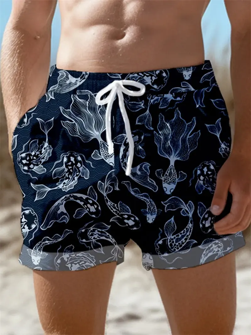 2025 Summer New Mens Beach Shorts 3D Print Tropical Fish Marine Animal Pattern Hawaiian Board Shorts Kids Y2k Swimming Trunks