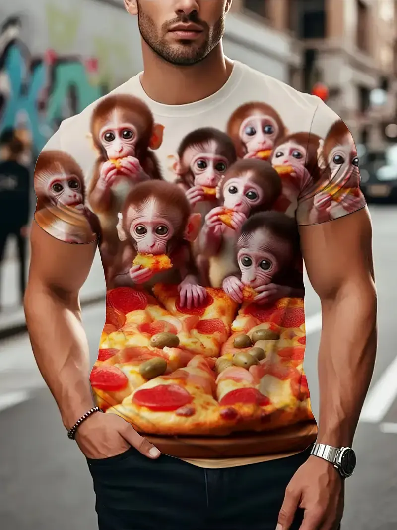 3D Cute Funny Monkey Graphic T-Shirts For Men Women Summer Outdoor Short-Sleeved Tops Fashion Pop Men's Casual Plus Size T-Shirt