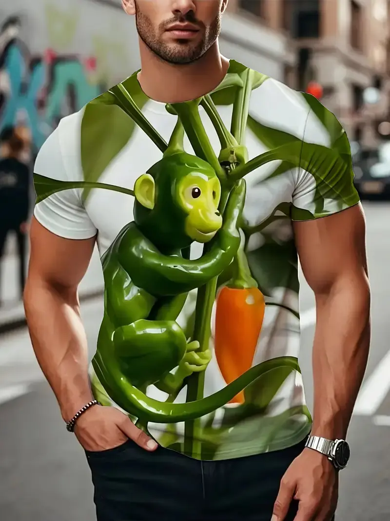 3D Cute Funny Monkey Graphic T-Shirts For Men Women Summer Outdoor Short-Sleeved Tops Fashion Pop Men's Casual Plus Size T-Shirt