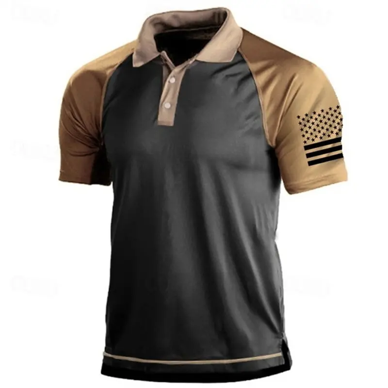 3D Print USA Flag Pattern Polo Shirt For Men Vintage Outdoor Daily Wear Summer Fashion Casual Sport Golf Shirt Men  Lapel Tops
