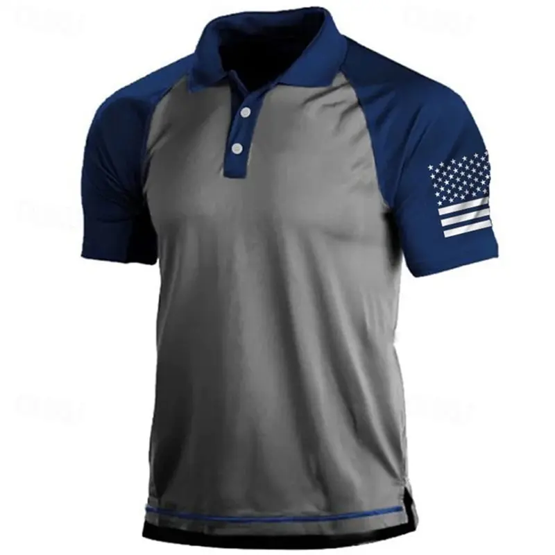 3D Print USA Flag Pattern Polo Shirt For Men Vintage Outdoor Daily Wear Summer Fashion Casual Sport Golf Shirt Men  Lapel Tops