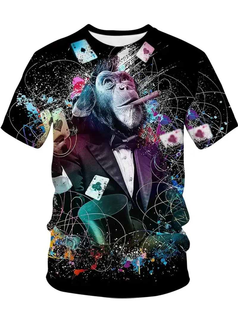 3D Cute Funny Monkey Graphic T-Shirts For Men Women Summer Outdoor Short-Sleeved Tops Fashion Pop Men's Casual Plus Size T-Shirt
