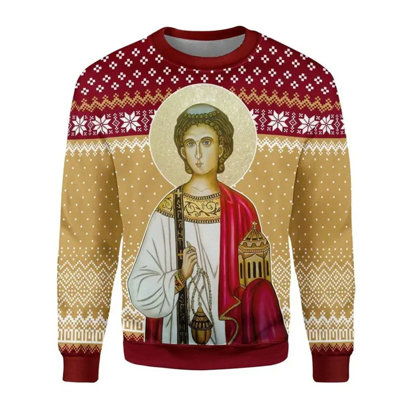 Retro Men Autumn Sweatshirt Christian Pattern Printed Men Pullover 3d Print Sweater Autumn Trendy Men Women Clothes Dropshipping