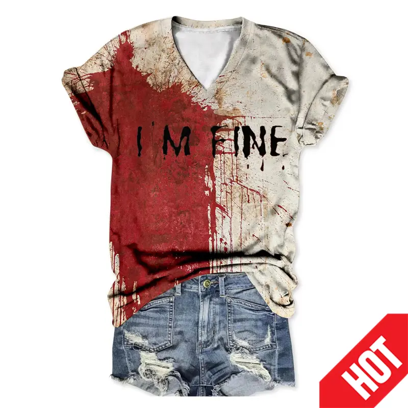 3D Blood Print T Shirt Women Summer New O Neck Short Sleeve Tops Fashion Style Female Clothes Casual Vintage V Neck T-shirts