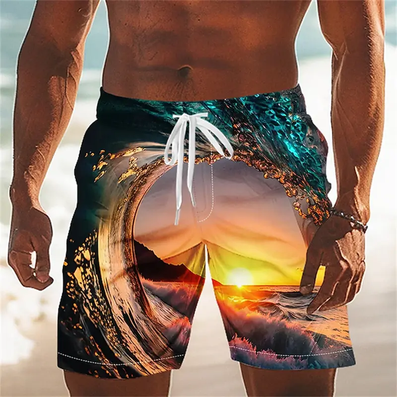Men's Beach Shorts Optical Illusion Ocean Printed Swim Trunks 2025 New Board Shorts Streetwear Hawaiian Vacation Men Clothing