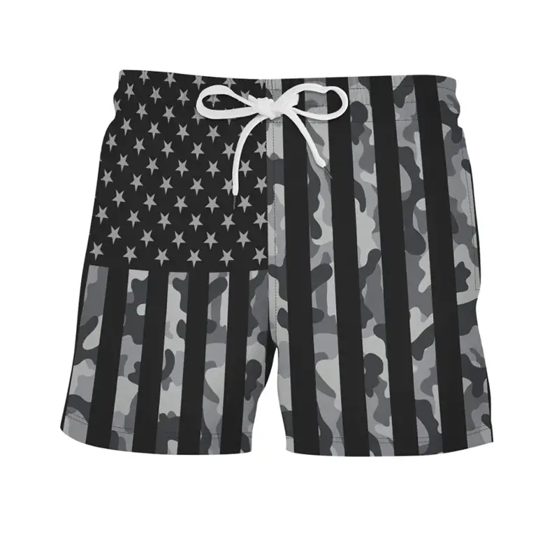 Retro 3D Flag Graphic Shorts Mens Swimming Trunks Summer Hawaii Casual Surfing Board Short Pants Students Back To School Clothes