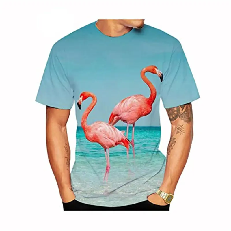 Summer New Fashion Flamingo Pattern Mens Funny T Shirt Women Kids 3D Animal Print Short Sleeve Sunshine Handsome Street Tee Tops