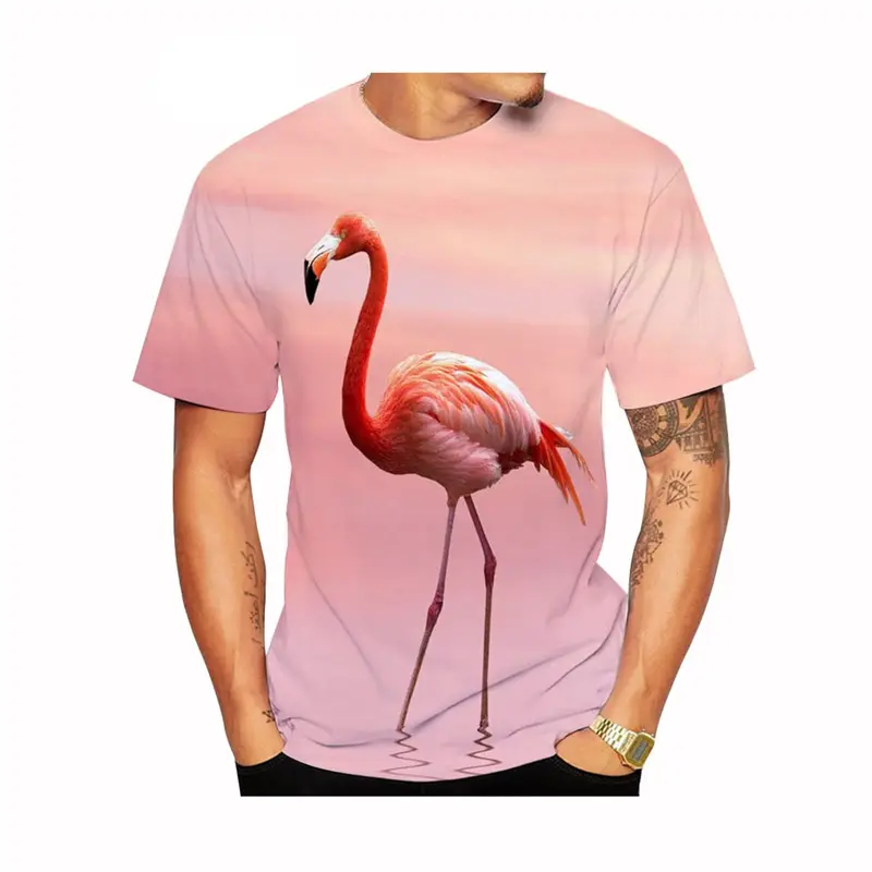 Summer New Fashion Flamingo Pattern Mens Funny T Shirt Women Kids 3D Animal Print Short Sleeve Sunshine Handsome Street Tee Tops