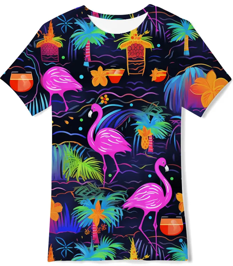 Summer New Fashion Flamingo Pattern Mens Funny T Shirt Women Kids 3D Animal Print Short Sleeve Sunshine Handsome Street Tee Tops