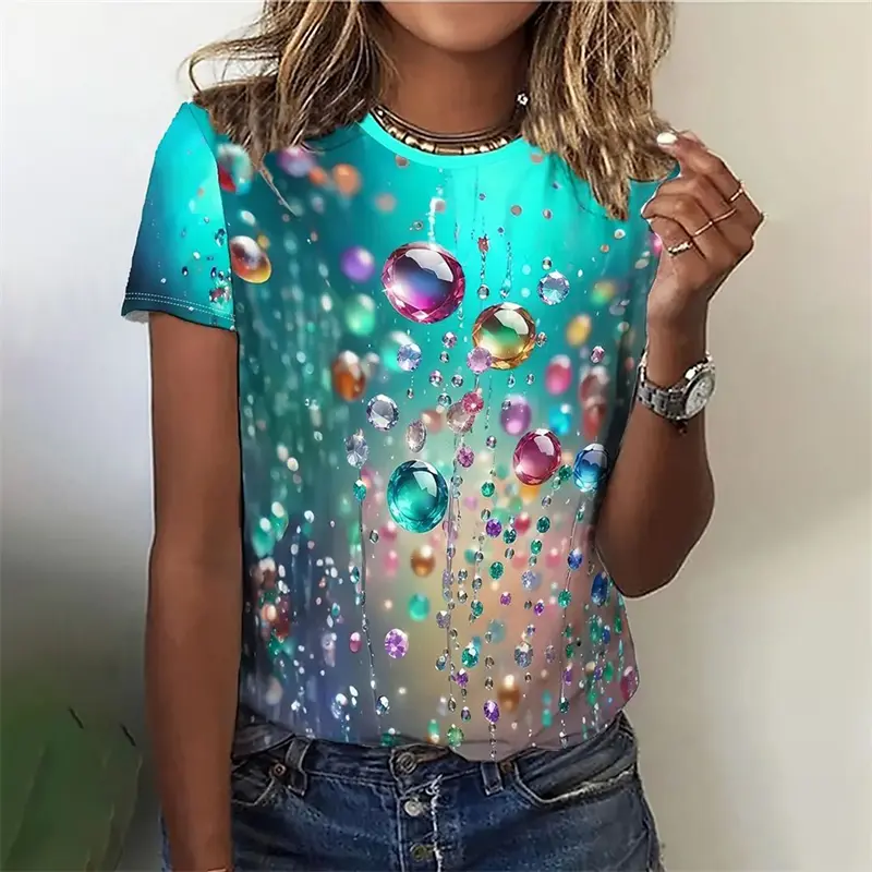 3D Colorful Love Heart Print T Shirt Pretty Women's Clothing Ladies Fashion Casual TShirt Girls Oversized Short Sleeve Tops Tees