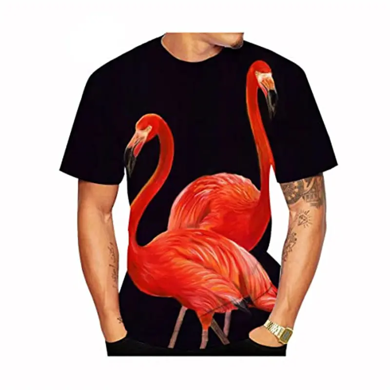 Summer New Fashion Flamingo Pattern Mens Funny T Shirt Women Kids 3D Animal Print Short Sleeve Sunshine Handsome Street Tee Tops