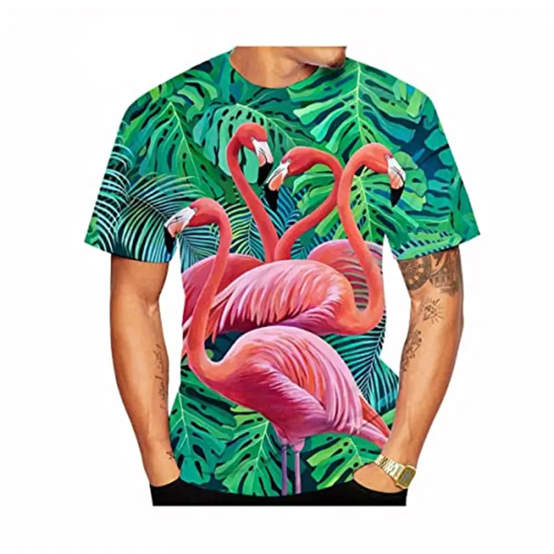 Summer New Fashion Flamingo Pattern Mens Funny T Shirt Women Kids 3D Animal Print Short Sleeve Sunshine Handsome Street Tee Tops