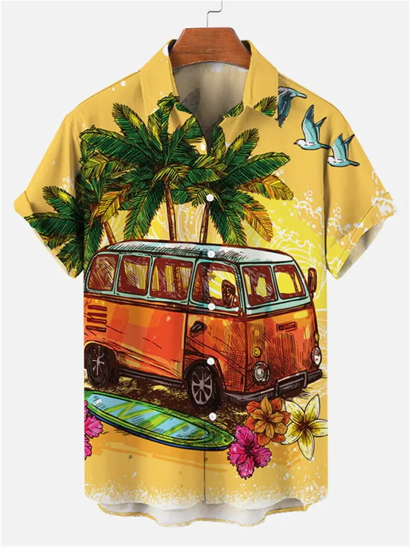 Men's Shirts Summer Hawaiian Shirt Man Casual Seaside Beach Tops Cartoon 3d Print Harajuku Button T-shirts Women Short Sleeve