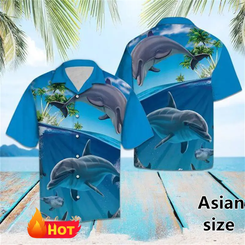 Cute Animal Dolphin Hawaiian Shirt For Men Women Casual Short-sleeved Summer Vacation Beach Shirt 3D Printed Men Y2k Clothing