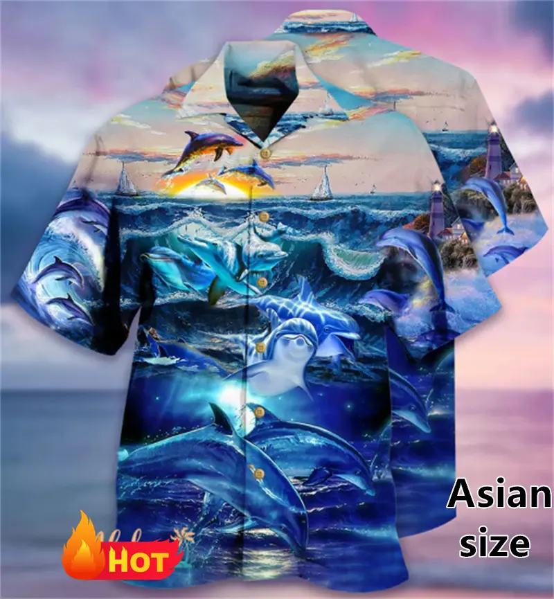 Cute Animal Dolphin Hawaiian Shirt For Men Women Casual Short-sleeved Summer Vacation Beach Shirt 3D Printed Men Y2k Clothing