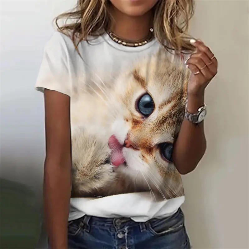 Kawaii Animal Cat Women's T-shirt Harajuku Fashion Short Sleeve Tees Girls Street Leisure T Shirt New Arrival Female Clothing