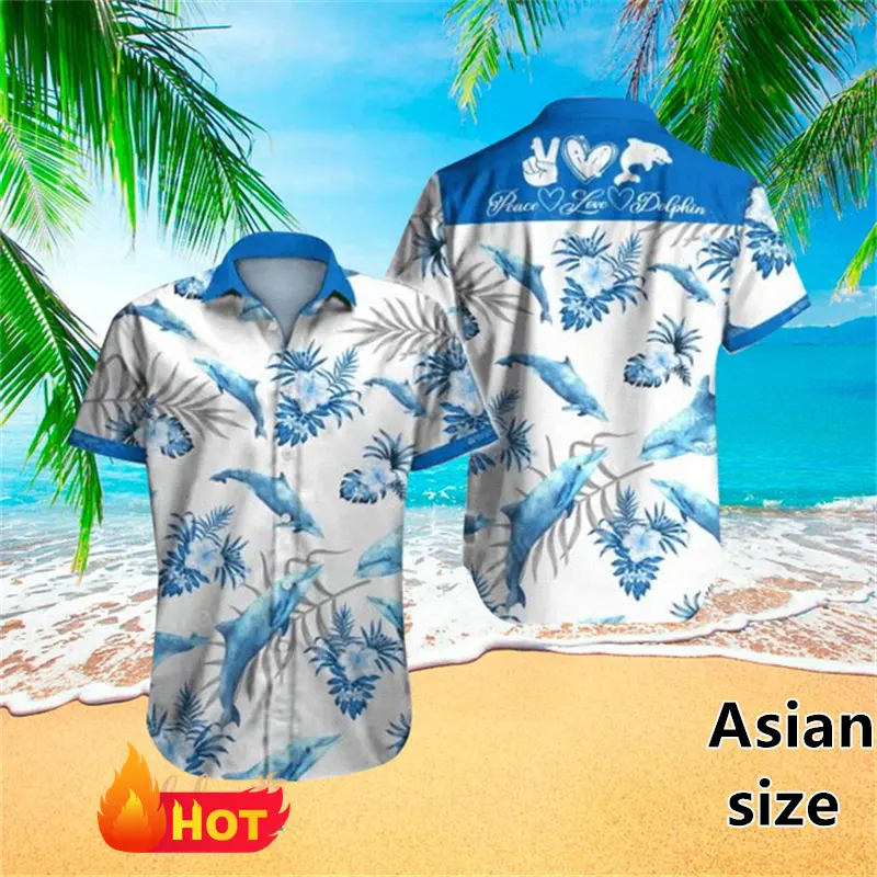 Cute Animal Dolphin Hawaiian Shirt For Men Women Casual Short-sleeved Summer Vacation Beach Shirt 3D Printed Men Y2k Clothing