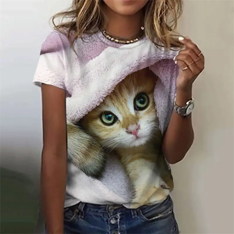 Kawaii Animal Cat Women's T-shirt Harajuku Fashion Short Sleeve Tees Girls Street Leisure T Shirt New Arrival Female Clothing