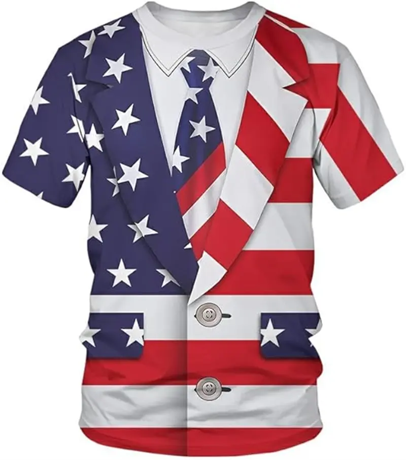Funny New Fake Suit Tuxedo Tie Graphic T-Shirts Fashion Men Women Short Sleeve T Shirt USA Flag Harajuku Y2k Tees Kids Clothing