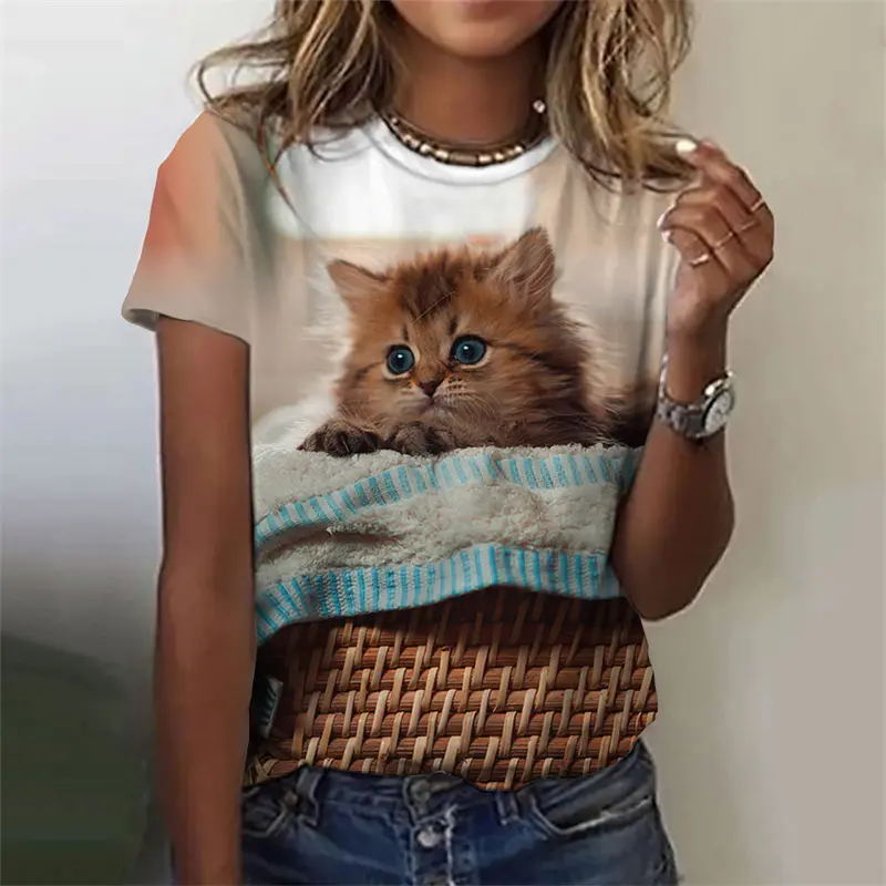 Kawaii Animal Cat Women's T-shirt Harajuku Fashion Short Sleeve Tees Girls Street Leisure T Shirt New Arrival Female Clothing