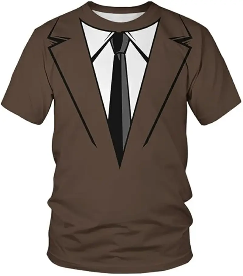Funny New Fake Suit Tuxedo Tie Graphic T-Shirts Fashion Men Women Short Sleeve T Shirt USA Flag Harajuku Y2k Tees Kids Clothing