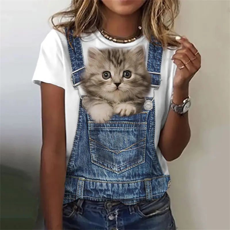 Kawaii Animal Cat Women's T-shirt Harajuku Fashion Short Sleeve Tees Girls Street Leisure T Shirt New Arrival Female Clothing