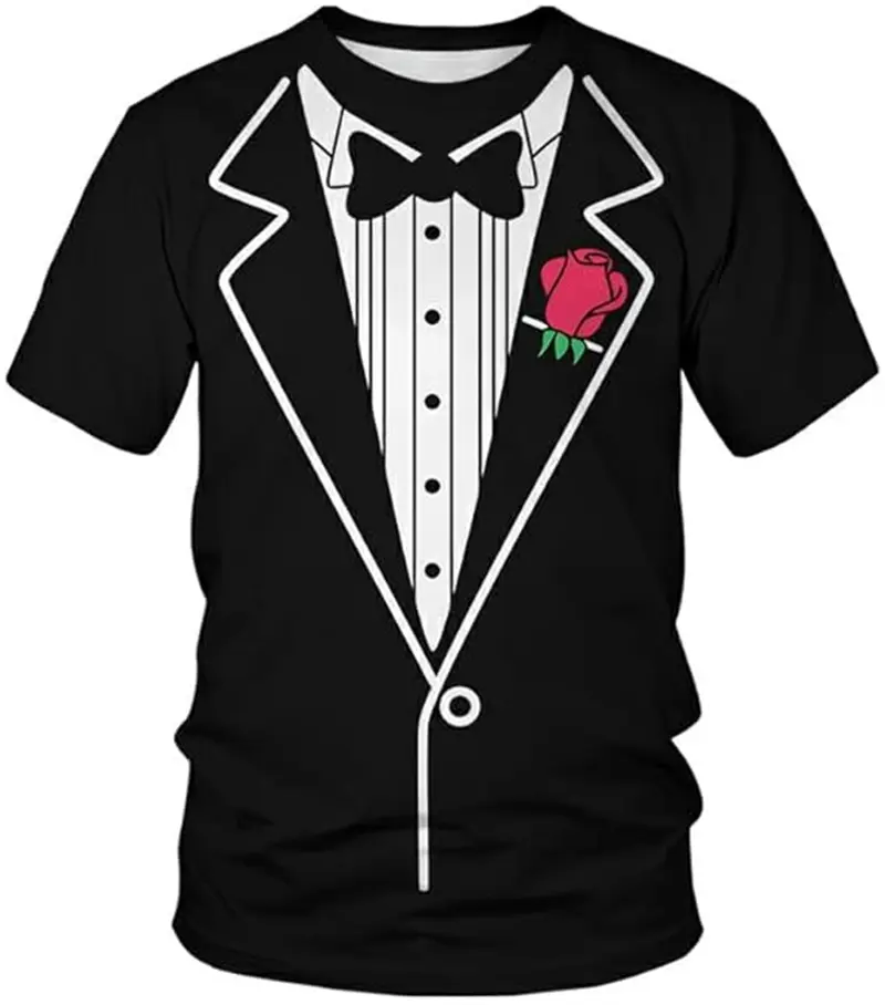 Funny New Fake Suit Tuxedo Tie Graphic T-Shirts Fashion Men Women Short Sleeve T Shirt USA Flag Harajuku Y2k Tees Kids Clothing