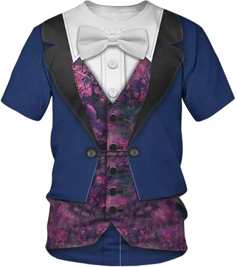Funny New Fake Suit Tuxedo Tie Graphic T-Shirts Fashion Men Women Short Sleeve T Shirt USA Flag Harajuku Y2k Tees Kids Clothing