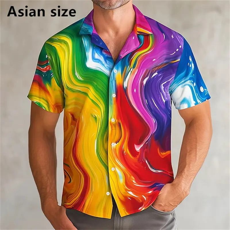 2025 New Summer Rainbow Graphic Men's Vocation Shirts Casual Hawaiian Shirts 3d Print Fashion Men Women Beach Blouse Hot Sale