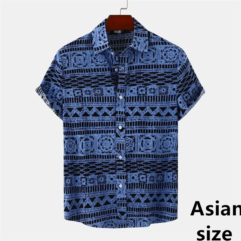 3d Print Retro Geometric Texture Hawaiian Shirt Men Summer Short Sleeves Tops Beach Harajuku Street Button Blouse Unisex Clothes