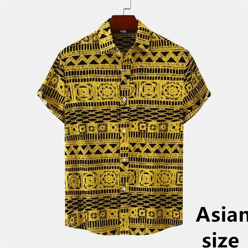 3d Print Retro Geometric Texture Hawaiian Shirt Men Summer Short Sleeves Tops Beach Harajuku Street Button Blouse Unisex Clothes
