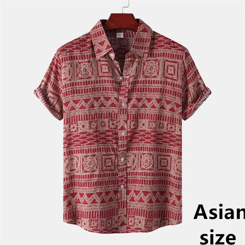 3d Print Retro Geometric Texture Hawaiian Shirt Men Summer Short Sleeves Tops Beach Harajuku Street Button Blouse Unisex Clothes