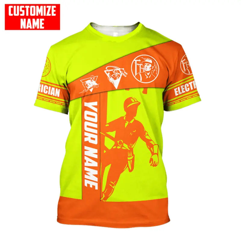 Custom Name 3D Print Electrician T Shirt For Men Summer Fashion  O-neck Short Sleeve Hip Pop T Shirt Harajuku Man Y2k Clothes