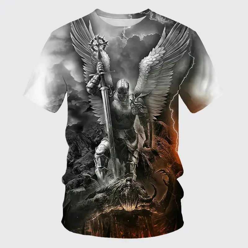 Summer Mens Clothing Knight Templar Pattern 3D Printed T-shirt Mens And Womens O Neck T-shirt Oversized T shirts Childrens Tops
