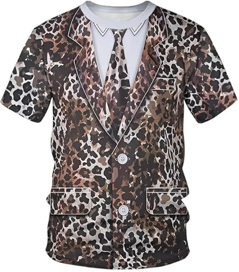 New Leopard Tiger Animal Print Mens T Shirt 3D Print Costume Party Cosplay Funny Tee Unisex Casual Short Sleeve Tops Kid T-shirt
