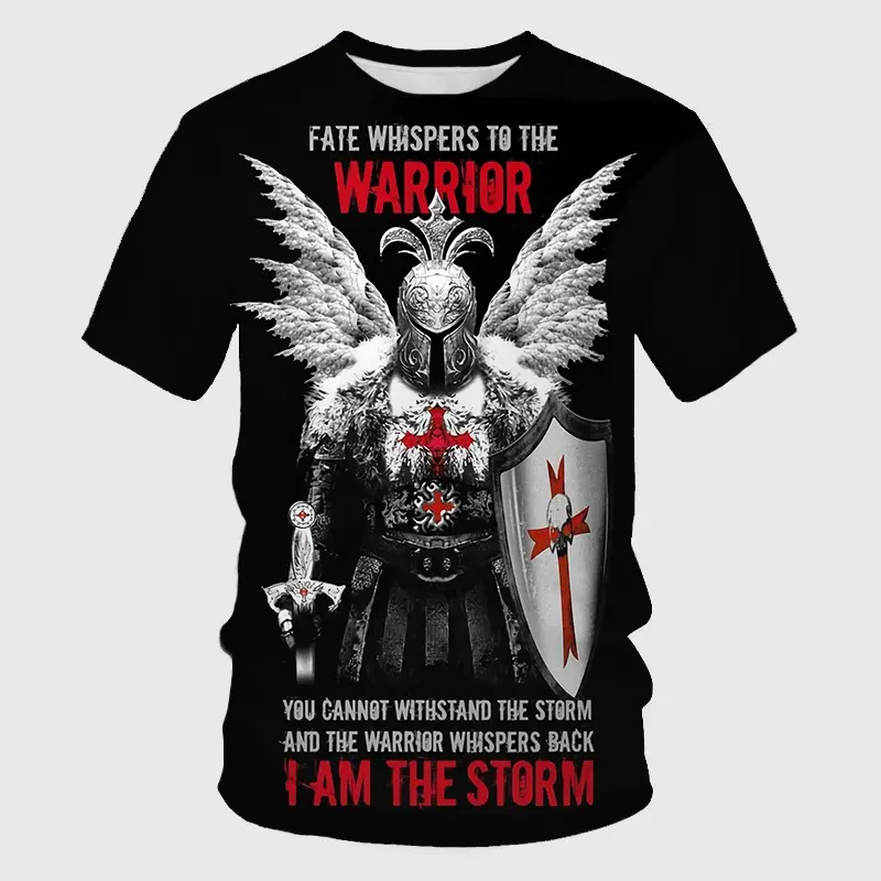 Summer Mens Clothing Knight Templar Pattern 3D Printed T-shirt Mens And Womens O Neck T-shirt Oversized T shirts Childrens Tops