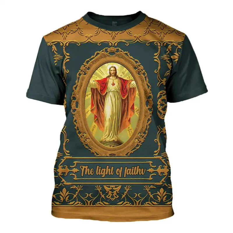 New Virgin Mary Jesus Printed Men T-shirt 3D Print Christian Pattern O-Neck Short Sleeve T Shirts Vintage Oversized Kids Tees