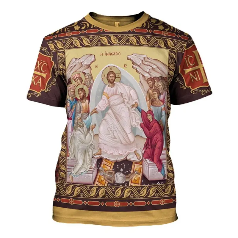 New Virgin Mary Jesus Printed Men T-shirt 3D Print Christian Pattern O-Neck Short Sleeve T Shirts Vintage Oversized Kids Tees