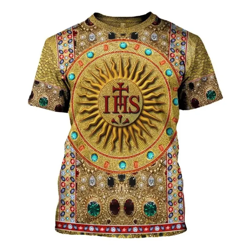 New Virgin Mary Jesus Printed Men T-shirt 3D Print Christian Pattern O-Neck Short Sleeve T Shirts Vintage Oversized Kids Tees