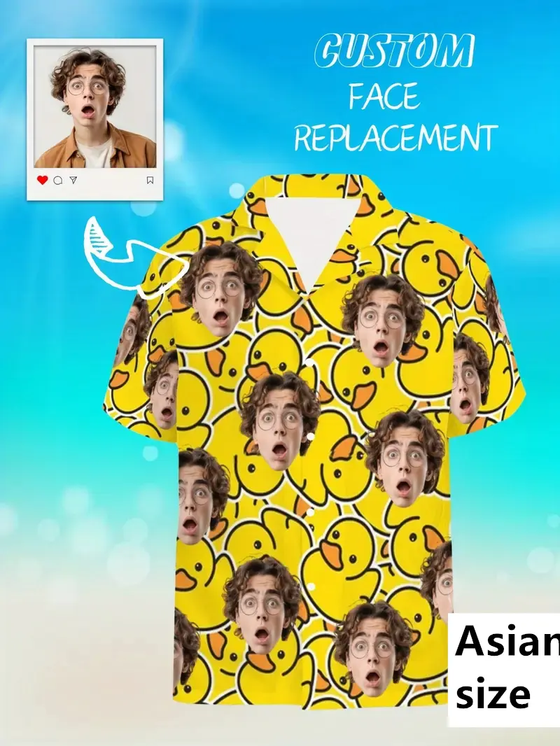 Summer New Custom Unisex Hawaiian Shirts 3D Printed Funny Face Personalized Beach Shirts Lapel Short Sleeves Button Shirt Tops
