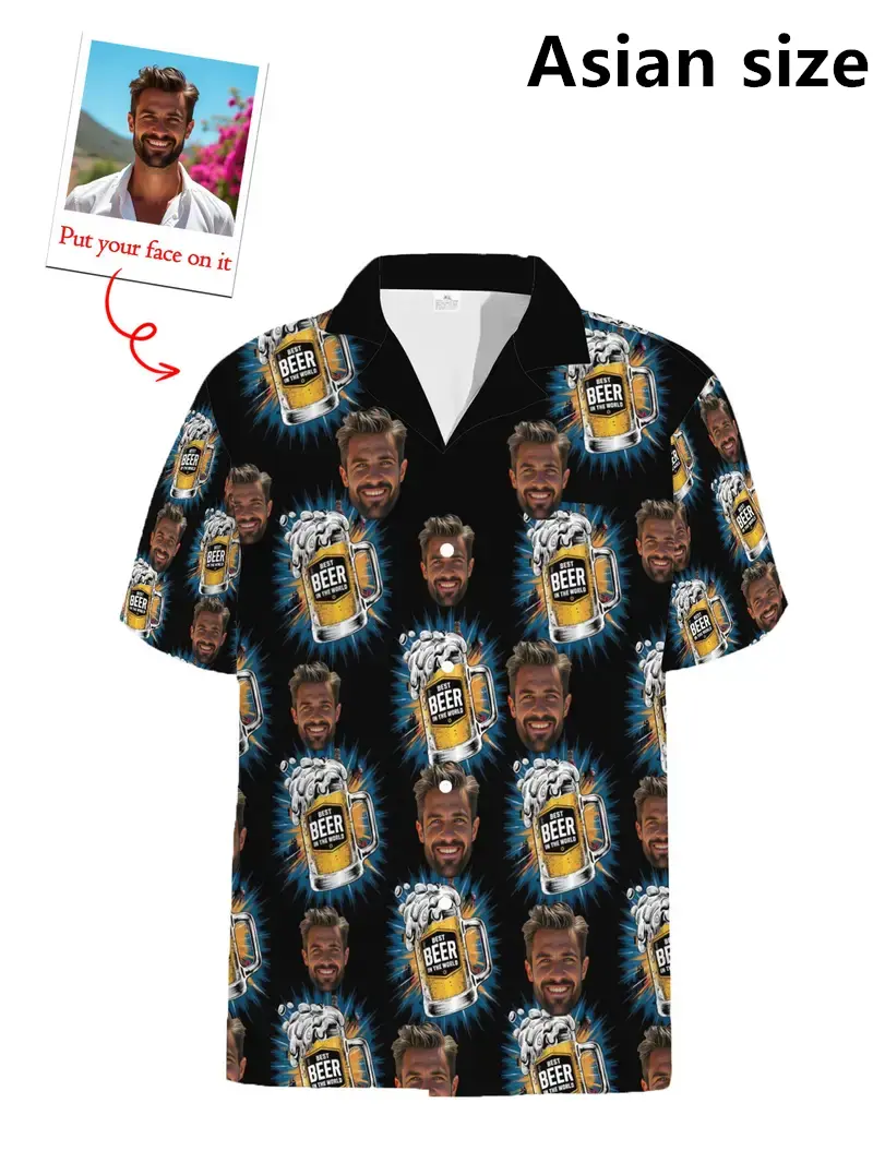 Summer New Custom Unisex Hawaiian Shirts 3D Printed Funny Face Personalized Beach Shirts Lapel Short Sleeves Button Shirt Tops
