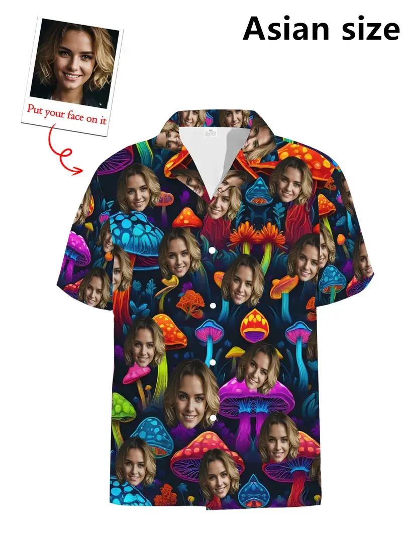Summer New Custom Unisex Hawaiian Shirts 3D Printed Funny Face Personalized Beach Shirts Lapel Short Sleeves Button Shirt Tops